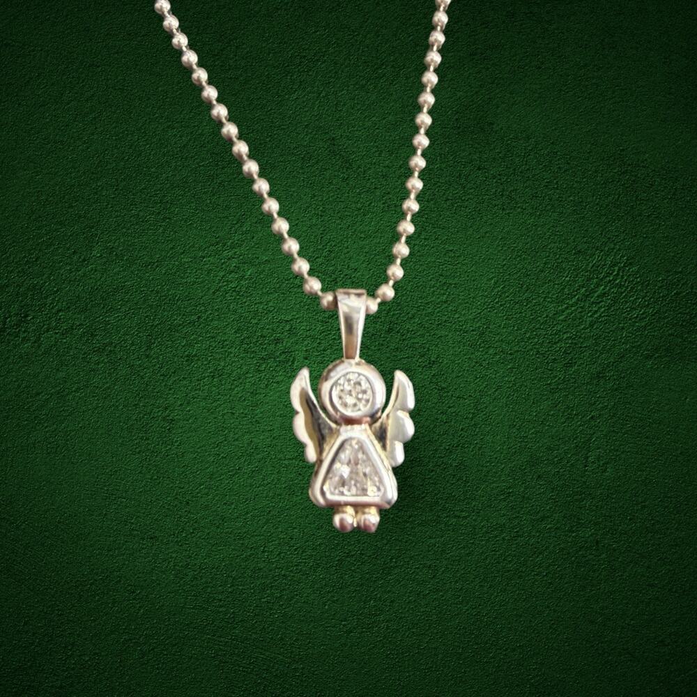 Sterling Silver 925 clear Crystal Birthstone Angel Girl Charm Pendant Chain 16in